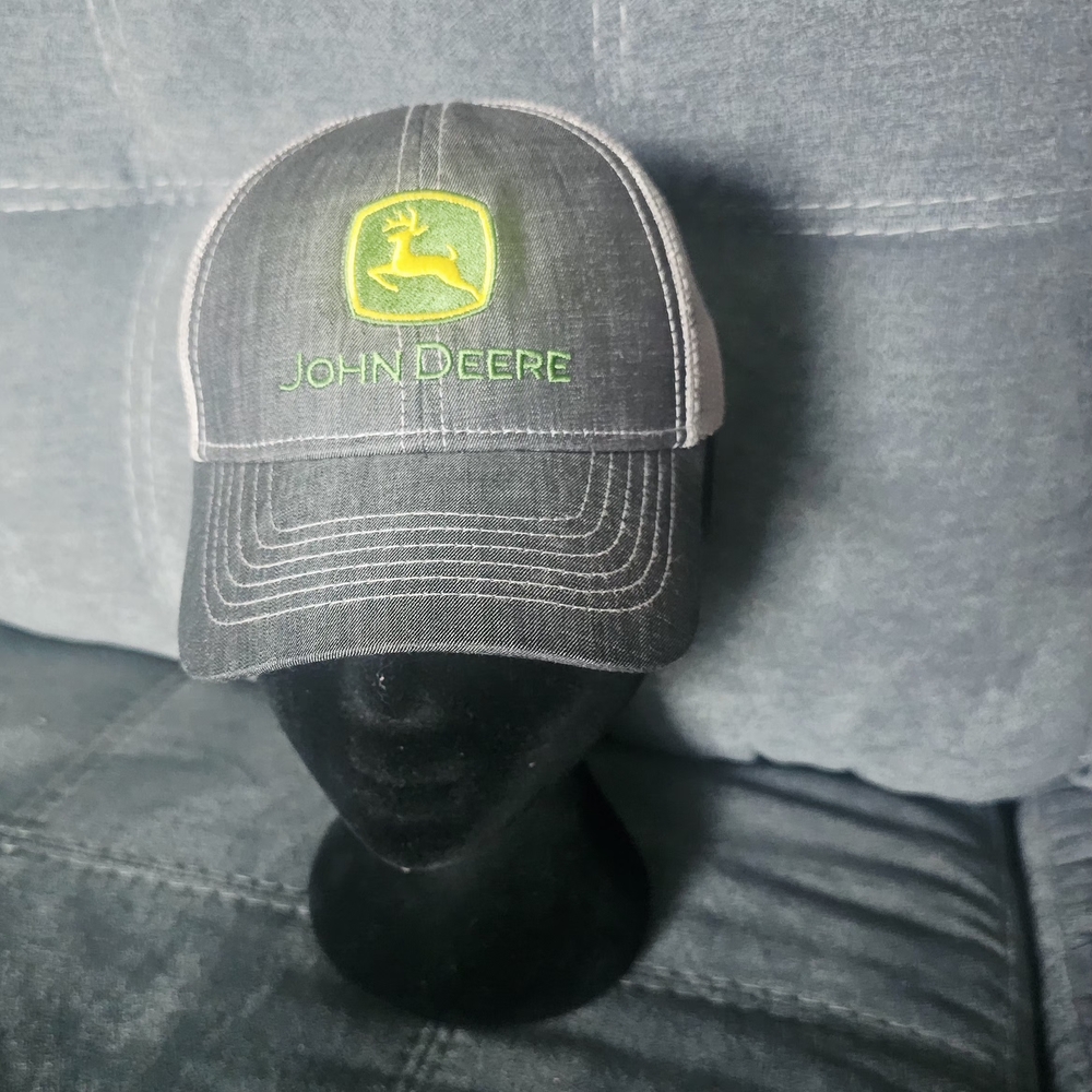 John Deere Gray and White Logo Trucker Cap